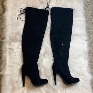 COMES W/ BOX: Thigh High Suede Boots w/ Lace Back